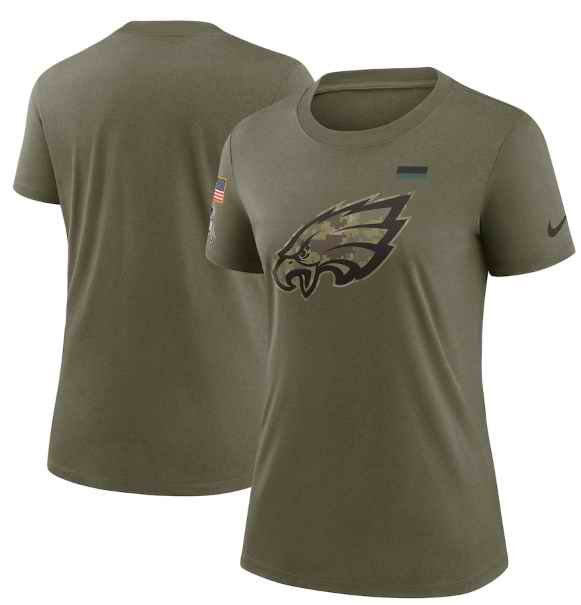 Women's Philadelphia Eagles Olive 2021 Salute To Service T-Shirt (Run Small)