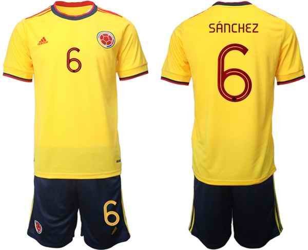 Men's Columbia #6 S'nchez Yellow Home Soccer Jersey Suit