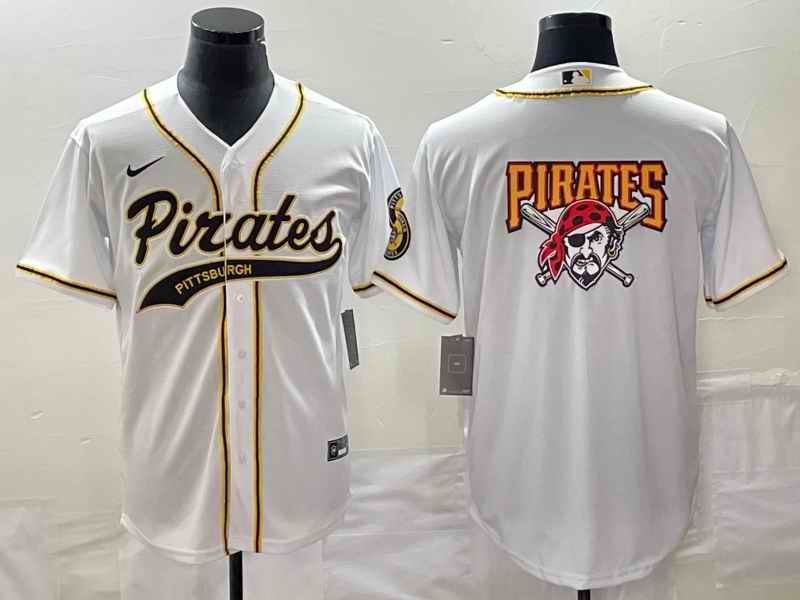 Men's Pittsburgh Pirates White Team Big Logo Cool Base Stitched Baseball Jersey