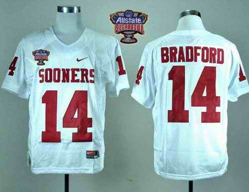 Sooners #14 Sam Bradford White 2014 Sugar Bowl Patch Stitched NCAA Jersey