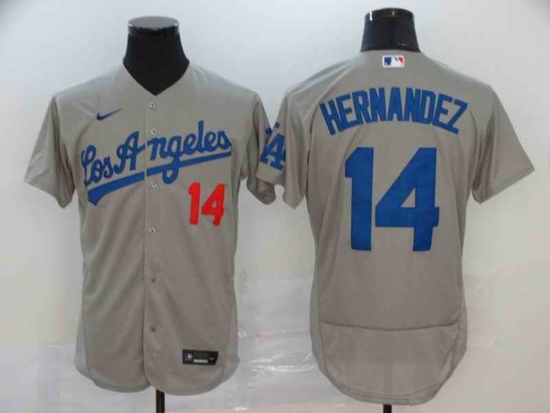 Men's Los Angeles Dodgers #14 Kik' Hern'ndez Grey Flex Base Stitched MLB Jersey