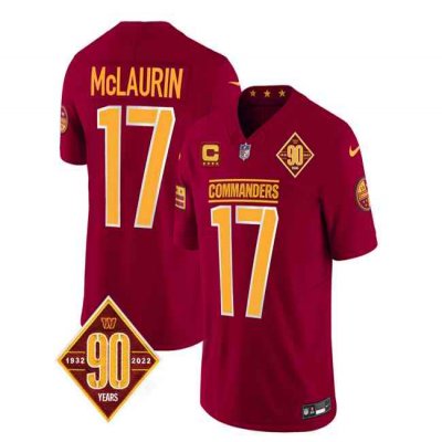 Men's Washington Commanders #17 Terry McLaurin Burgundy 2023 F.U.S.E. With 4-Star C Patch 90th Anniversary Vapor Limited Stitched Football Jersey