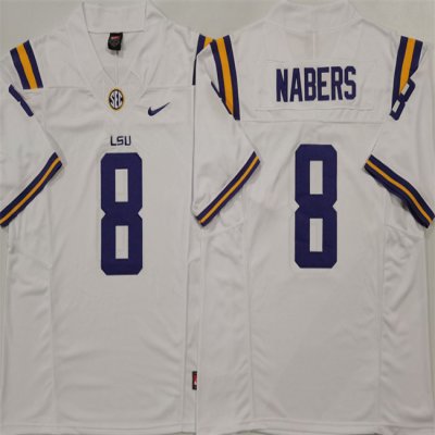 Men's LSU Tigers #8 Malik Nabers White F.U.S.E. Stitched Jersey