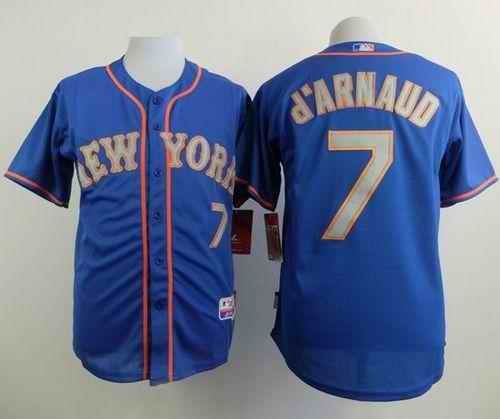 Mets #7 Travis d'Arnaud Blue(Grey NO.) Alternate Road Cool Base Stitched MLB Jersey