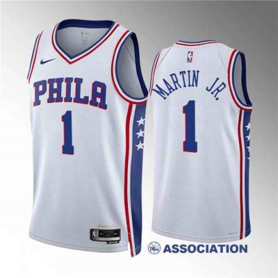 Men's Philadelphia 76ers #1 Kenyon Martin Jr White Association Edition Stitched Jersey