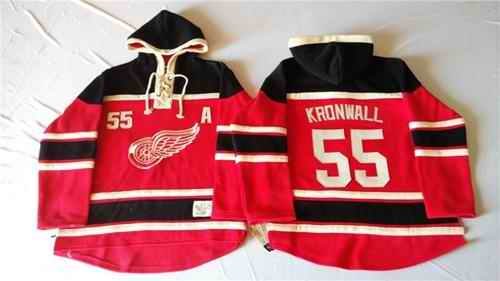 Red Wings #55 Niklas Kronwall Red Sawyer Hooded Sweatshirt Stitched NHL Jersey