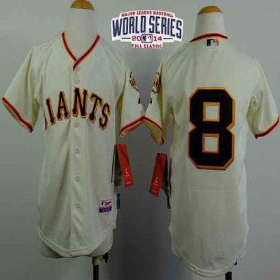 Giants #8 Hunter Pence Cream W/2014 World Series Patch Stitched Youth MLB Jersey