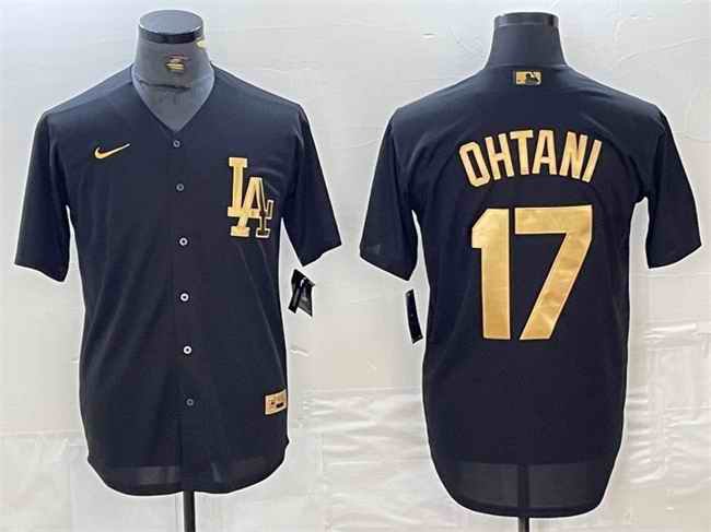 Men's Los Angeles Dodgers #17 Shohei Ohtani Black Cool Base Stitched Baseball Jersey