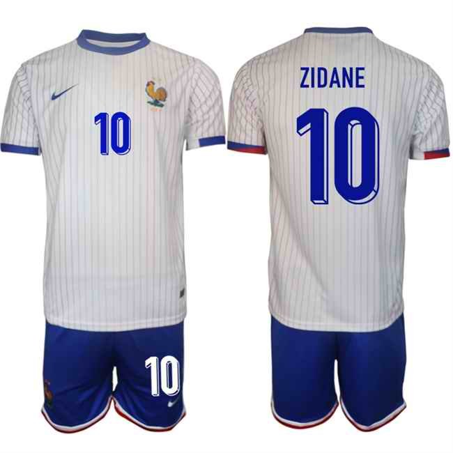 Men's France #10 Zidane White 2024-25 Away  Soccer Jersey Suit