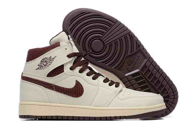 Men's Running Weapon Air Jordan 1 Cream/Brown Shoes 0506