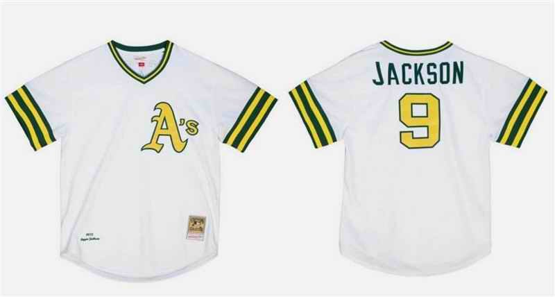 Men's Oakland Athletics #9 Reggie Jackson White Mitchell & Ness Stitched Jersey