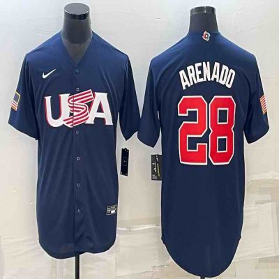 Men's USA Baseball #28 Nolan Arenado 2023 Navy World Baseball Classic Stitched Jersey