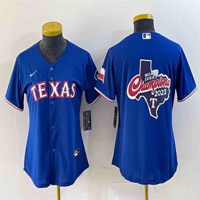 Women's Texas Rangers Royal 2023 World Series Champions Big Logo With Patch Stitched Baseball Jersey(Run Small)