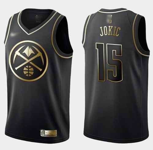 Men's Denver Nuggets #15 Nikola Jokic Black Gold Swingman Limited Edition Jersey