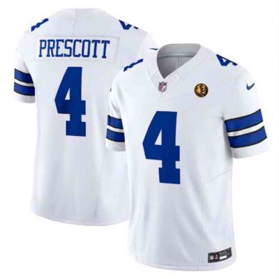 Men's Dallas Cowboys #4 Dak Prescott White 2023 F.U.S.E. With John Madden Patch Vapor Limited Stitched Football Jersey