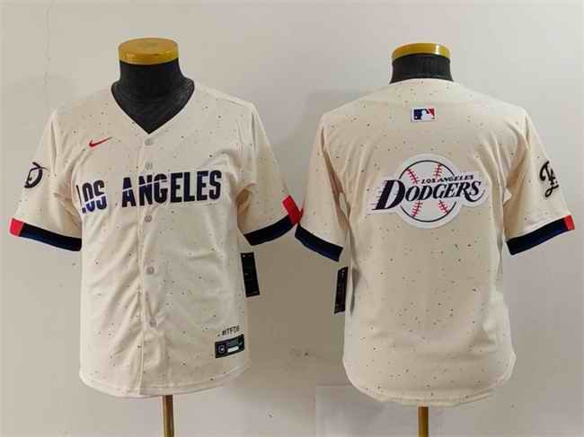 Youth Los Angeles Dodgers Team Big Logo Cream 2024 City Connect Limited Stitched Baseball Jersey