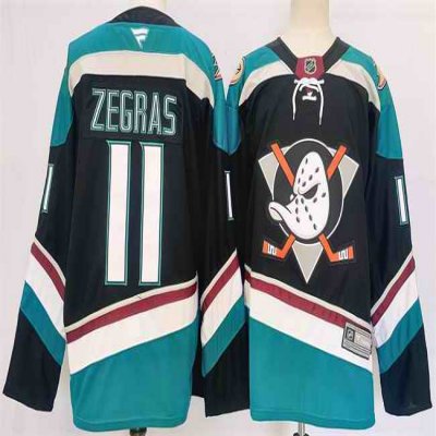 Men's Anaheim Ducks #11 Trevor Zegras Black/Teal  2024-25 Stitched Jersey