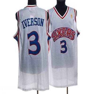 Mitchell and Ness 76ers #3 Allen Iverson Stitched White Throwback NBA Jersey