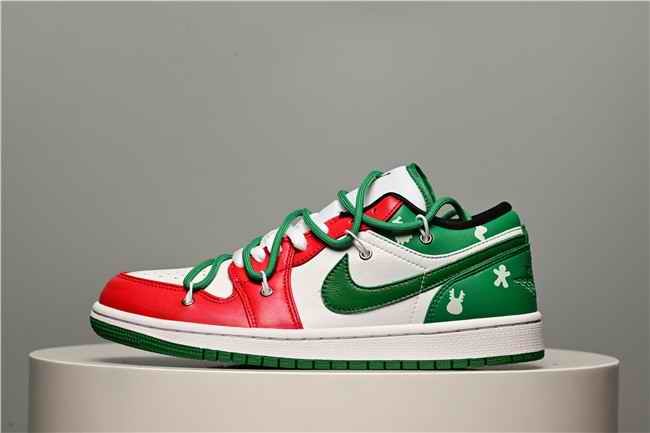 Women's Running Weapon Air Jordan 1 Low Red/White/Green Shoes 0367