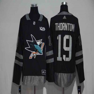 San Jose Sharks #19 Joe Thornton Black Men's 1917-2017 100th  Anniversary Stitched NHL Jersey