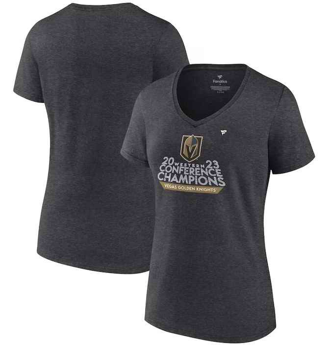 Women's Vegas Golden Knights Heather Charcoal 2023 Western Conference Champions Locker Room V-Neck T-Shirt