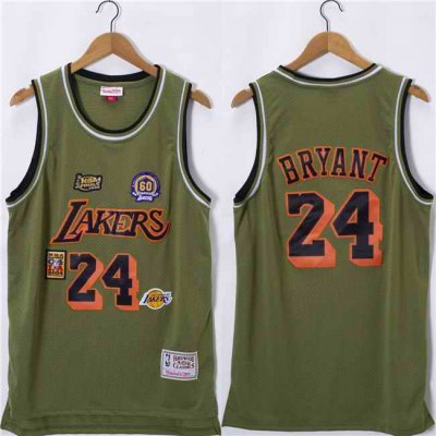 Men's Los Angeles Lakers #24 Kobe Bryant Olive Salute Stitched Basketball Jersey