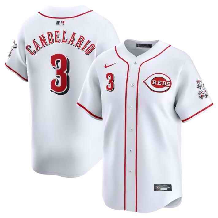 Men's Cincinnati Reds #3 Jeimer Candelario White Home Limited Stitched Baseball Jersey