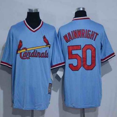 Cardinals #50 Adam Wainwright Blue Cooperstown Throwback Stitched MLB Jersey