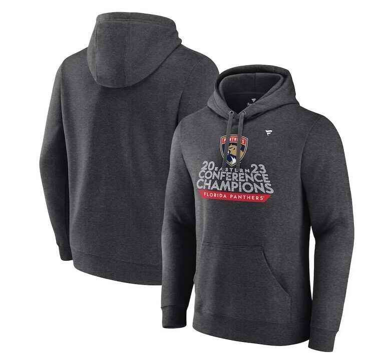 Men's Florida Panthers Heather Charcoal 2023 Eastern Conference Champions Locker Room Pullover Hoodie