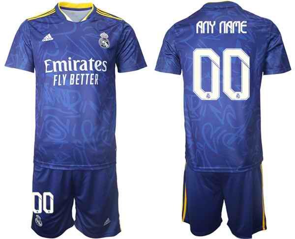 Men's Real Madrid Custom 2021/22 Blue Away Soccer Jersey Suit