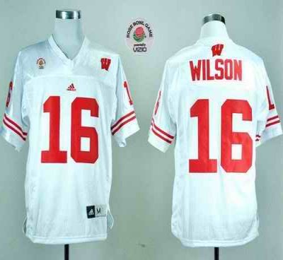 Badgers #16 Russell Wilson White Rose Bowl Game Stitched NCAA Jersey