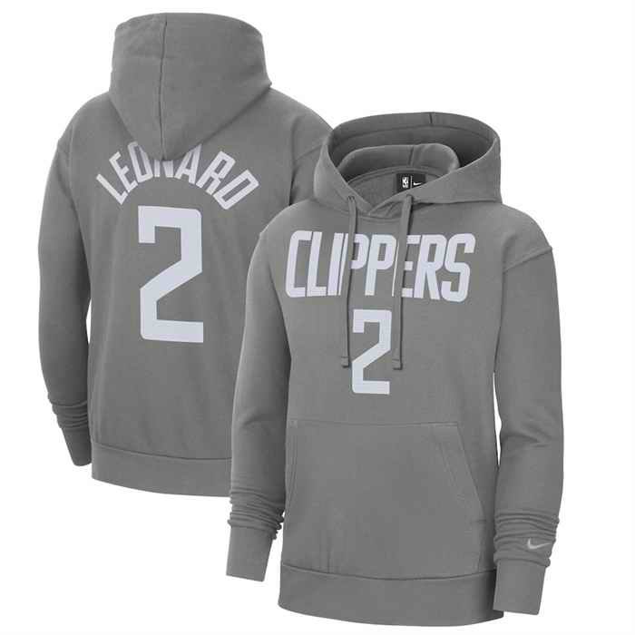 Men's Los Angeles Clippers #2 Kawhi Leonard Grey 2020/21 Earned Edition Name & Number  Essential Pullover Hoodie