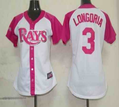 Rays #3 Evan Longoria White/Pink Women's Splash Fashion Stitched MLB Jersey