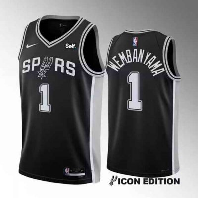 Youth San Antonio Spurs #1 Victor Wembanyama Black Icon Edition Stitched Jersey