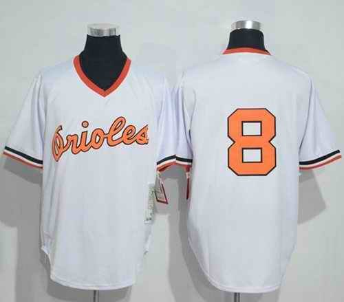 Mitchell And Ness 1985 Orioles #8 Cal Ripken White Throwback Stitched MLB Jersey