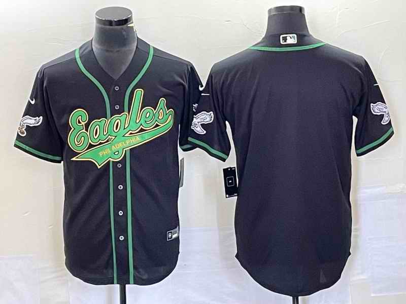 Men's Philadelphia Eagles Blank Black Gold Cool Base Stitched Baseball Jersey