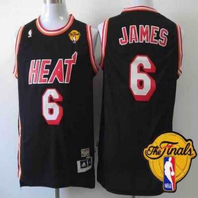 Heat #6 LeBron James Black Hardwood Classics Nights Finals Patch Stitched NBA Jersey