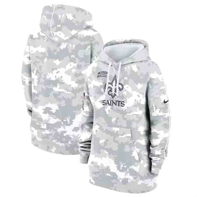 Women's New Orleans Saints 2024 Arctic Camo Salute To Service Club Fleece Pullover Hoodie(Run Small)