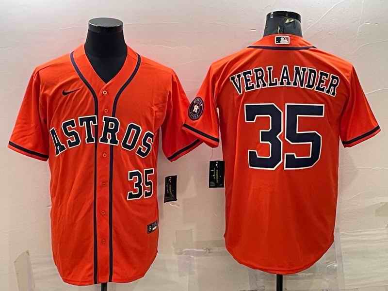 Men's Houston Astros #35 Justin Verlander Orange With Patch Cool Base Stitched Jersey