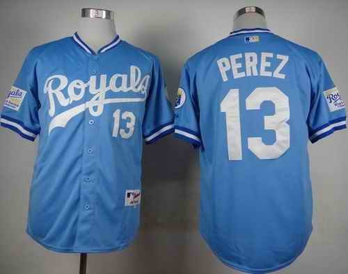 Royals #13 Salvador Perez Light Blue 1985 Turn Back The Clock Stitched MLB Jersey