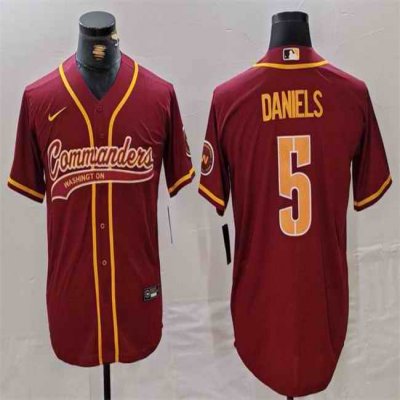 Men's Washington Commanders #5 Jayden Daniels Burgundy With Patch Cool Base Stitched Baseball Jersey