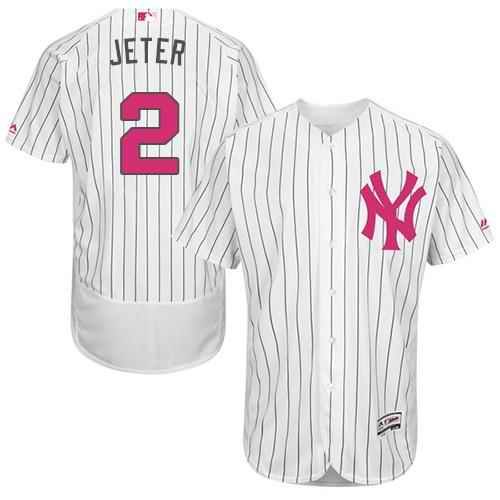 Yankees #2 Derek Jeter White Strip Flexbase Authentic Collection 2016 Mother's Day Stitched MLB Jersey