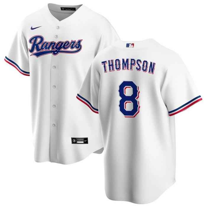 Men's Texas Rangers #8 Bubba Thompson White Cool Base Stitched Baseball Jersey