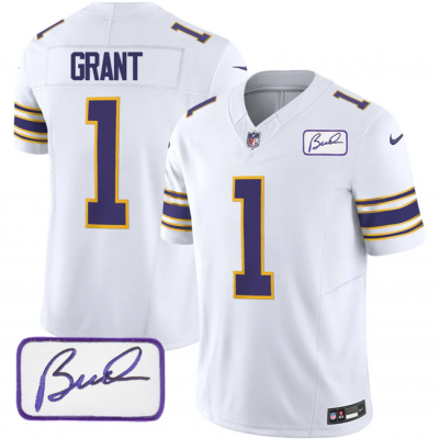 Men's Minnesota Vikings #1 Greg Joseph White 2023 F.U.S.E. Bud Grant patch Vapor Limited Stitched Jersey