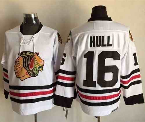 Blackhawks #16 Bobby Hull White CCM Throwback Stitched NHL Jersey