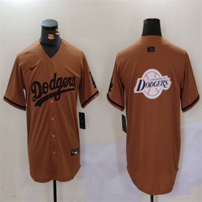 Men's Los Angeles Dodgers Team Big Logo Brown Cool Base With Patch Stitched Baseball Jersey