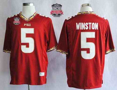 Seminoles #5 Jameis Winston Red 2014 BCS Bowl Patch Stitched NCAA Jersey