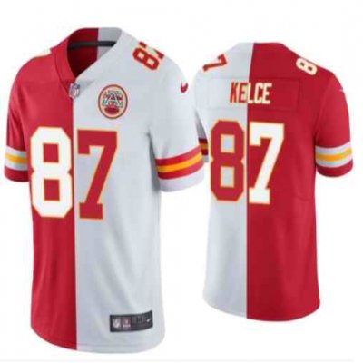 Men's Kansas City Chiefs #87 Travis Kelce Red & White Split Limited Stitched Jersey