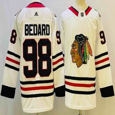 Men's Chicago Blackhawks #98 Connor Bedard White Black Stitched Jersey