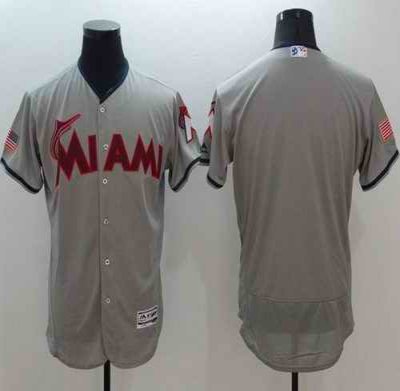 marlins Blank Grey Fashion Stars & Stripes Flexbase Authentic Stitched MLB Jersey